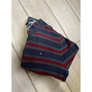 Tommy Hilfiger Sweater Mens Small S Navy Blue Red Cashmere‎ Long Sleeve